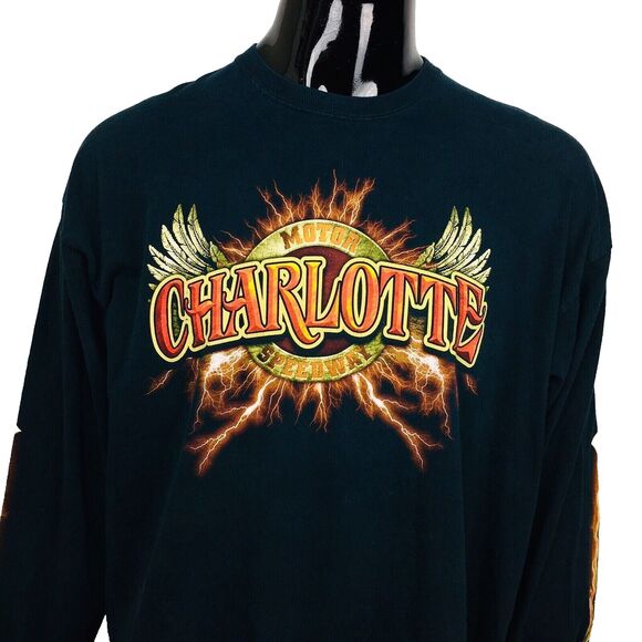 Charlotte Speedway Motor Racing Moto Biker Flames Cross Southern Speed LS Shirt - Picture 4 of 9
